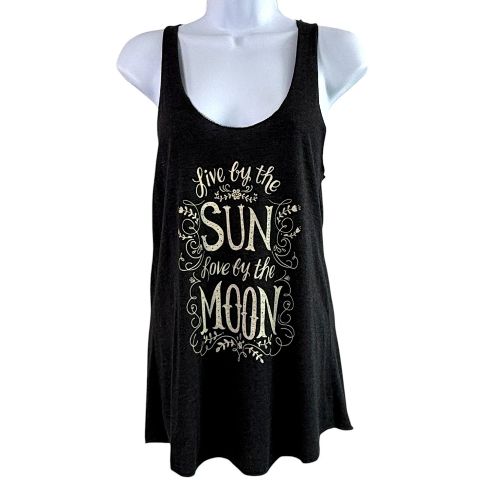 Natural Life Womens Tank Top Sz L Charcoal Gray Graphic Boho Festival Beach - Picture 2 of 8